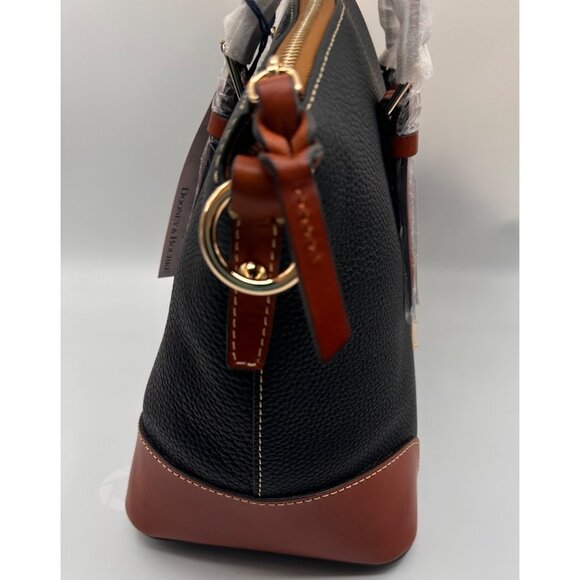 NWT  Dooney & Bourke Premium Pebble Grain Leather Satchel Handbag Black Brown - Picture 6 of 12